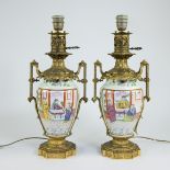 Pair of Chinese famille rose vases transformed into lampadaires with gilt bronze mounts, 19th centur