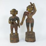 2 wooden statues of female deities with traces of polychormy, India, circa 1900