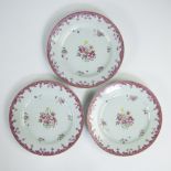 3 Chinese famille rose plates, Qianlong, 18th century