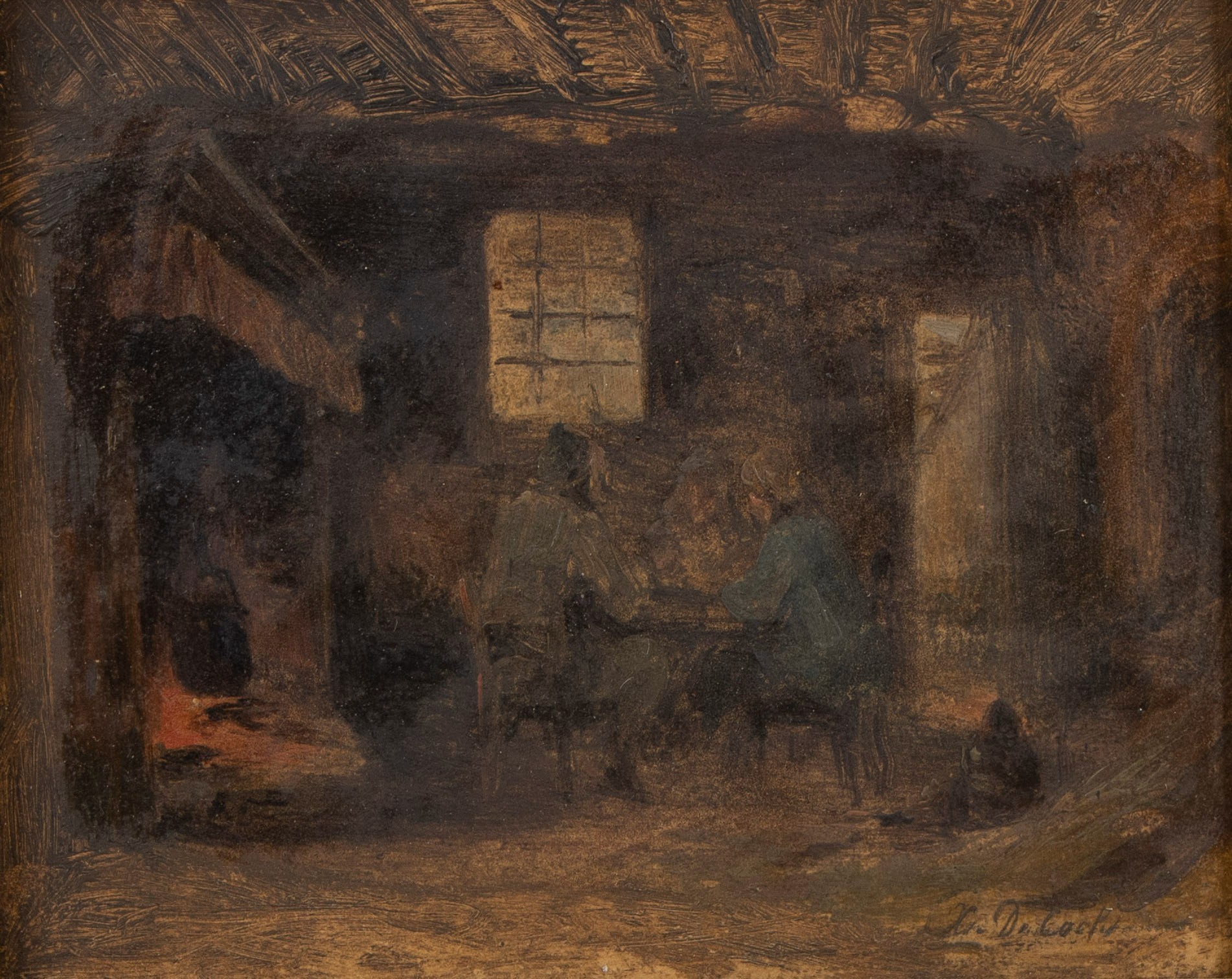 Xavier DE COCK (1818-1896), oil on cardboard, Interior, signed.