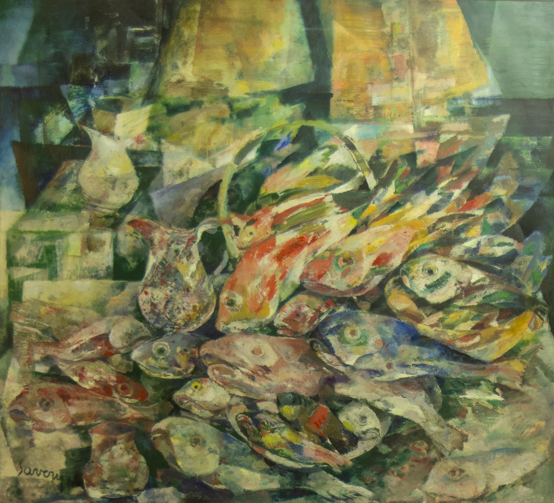 Albert SAVERYS (1886-1964), oil on canvas Still life with fish, signed
