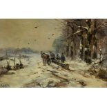 Louis APOL (1850-1936), oil on panel animated winter landscape, signed