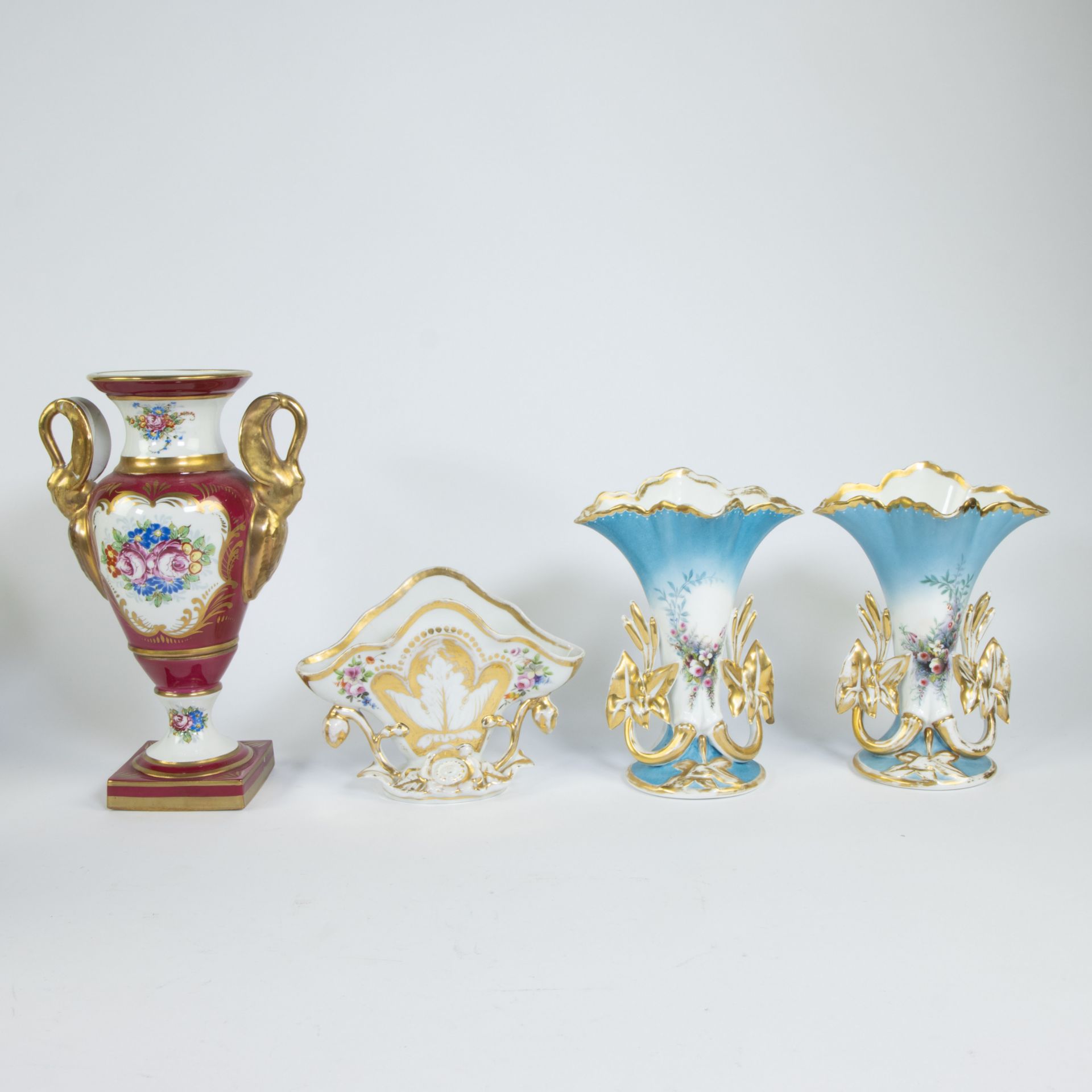 Large collection of porcelain and earthenware, a.o. a pair of Delft vases, porcelaine de Bruxelles , - Image 2 of 7