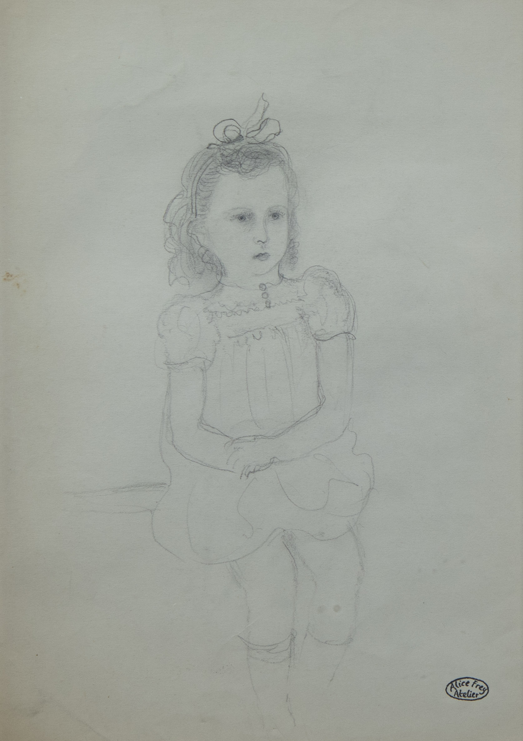 Alice FREY (1895-1981), drawing of a girl, studio stamp Alice Frey
