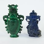 2 Chinese lidded vases malachite and lapis lazuli