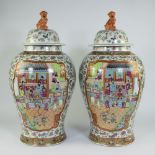 Exceptionally large pair of Chinese lidded famille rose vases, 20th century