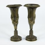 Pair of bronze 19th-century beakers decorated with deer and ivy, Barbedienne style
