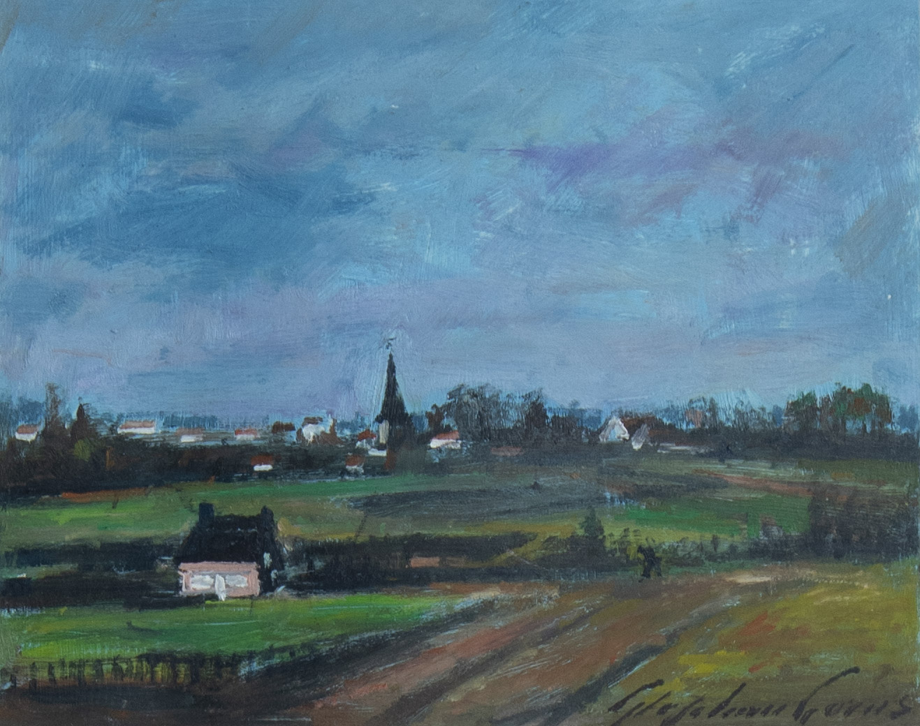 Stephan GORUS (1913), gouache Landscape with village, signed