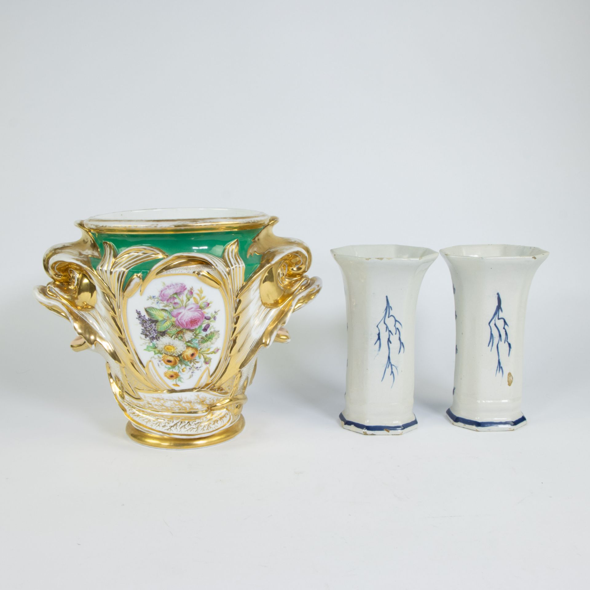 Large collection of porcelain and earthenware, a.o. a pair of Delft vases, porcelaine de Bruxelles , - Image 5 of 7