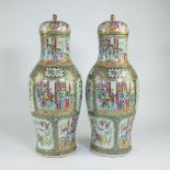 Pair of Chinese Canton lidded vases famille rose, 19th century