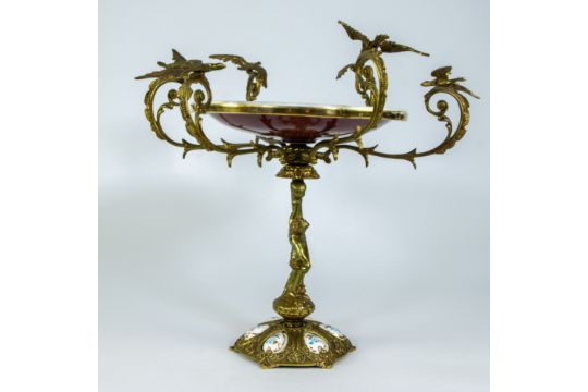 Large porcelain coupe in gilt brass frame decorated with dragons and medallions, Italy - Bild 5 aus 6