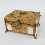 Treasure chest lined with leather and decorated with jewels and plaques, French, 19th century