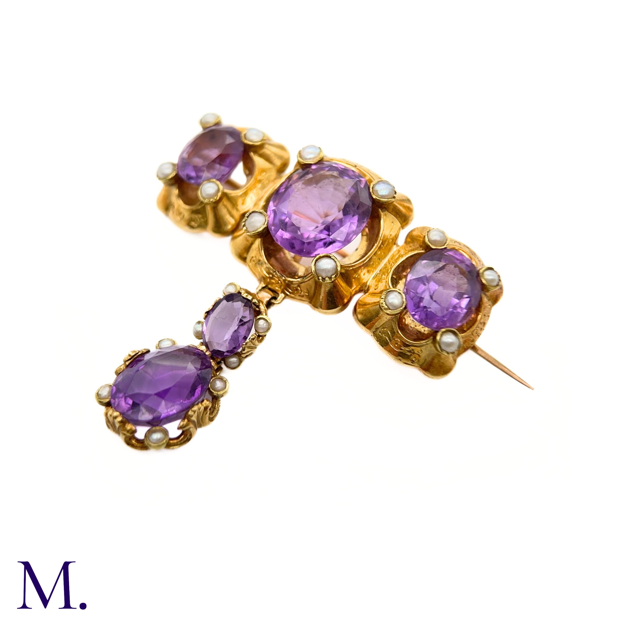 An Antique Amethyst and Pearl Drop Brooch - Image 5 of 6