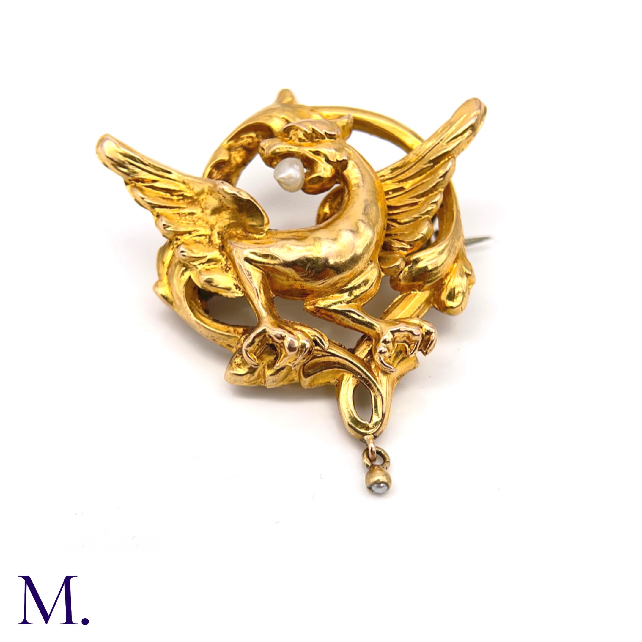 Antique French Chimera Brooch with Pearls - Image 3 of 4