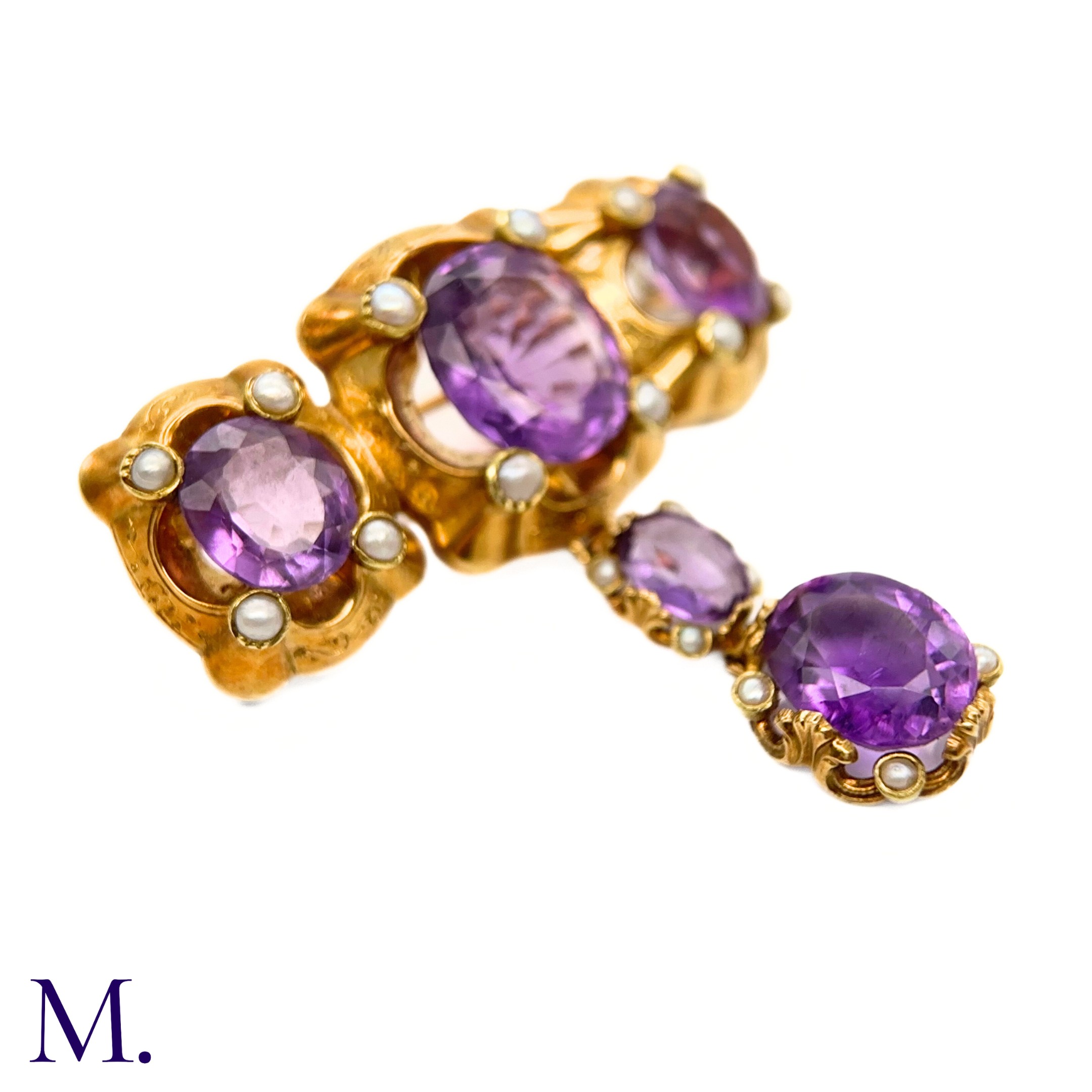 An Antique Amethyst and Pearl Drop Brooch - Image 3 of 6