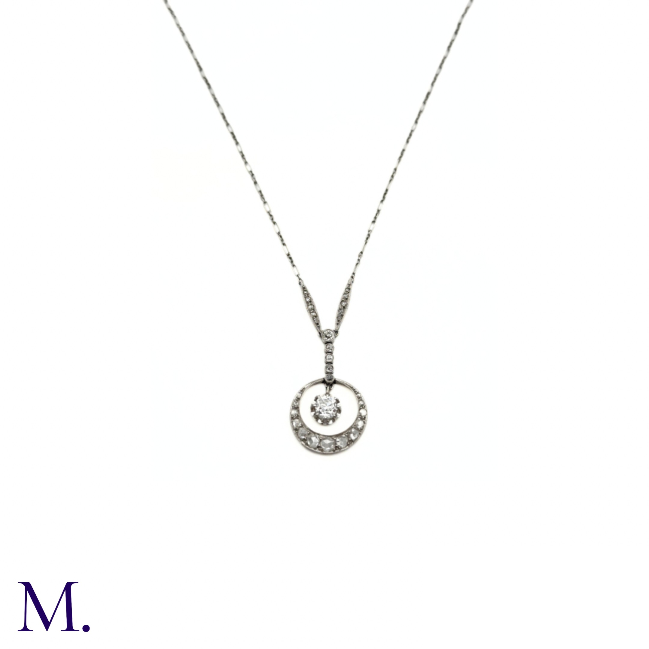 An Art Deco Diamond Crescent Pendant Necklace - Image 5 of 9