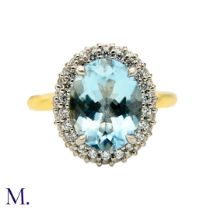 An Aquamarine and Diamond Halo Ring