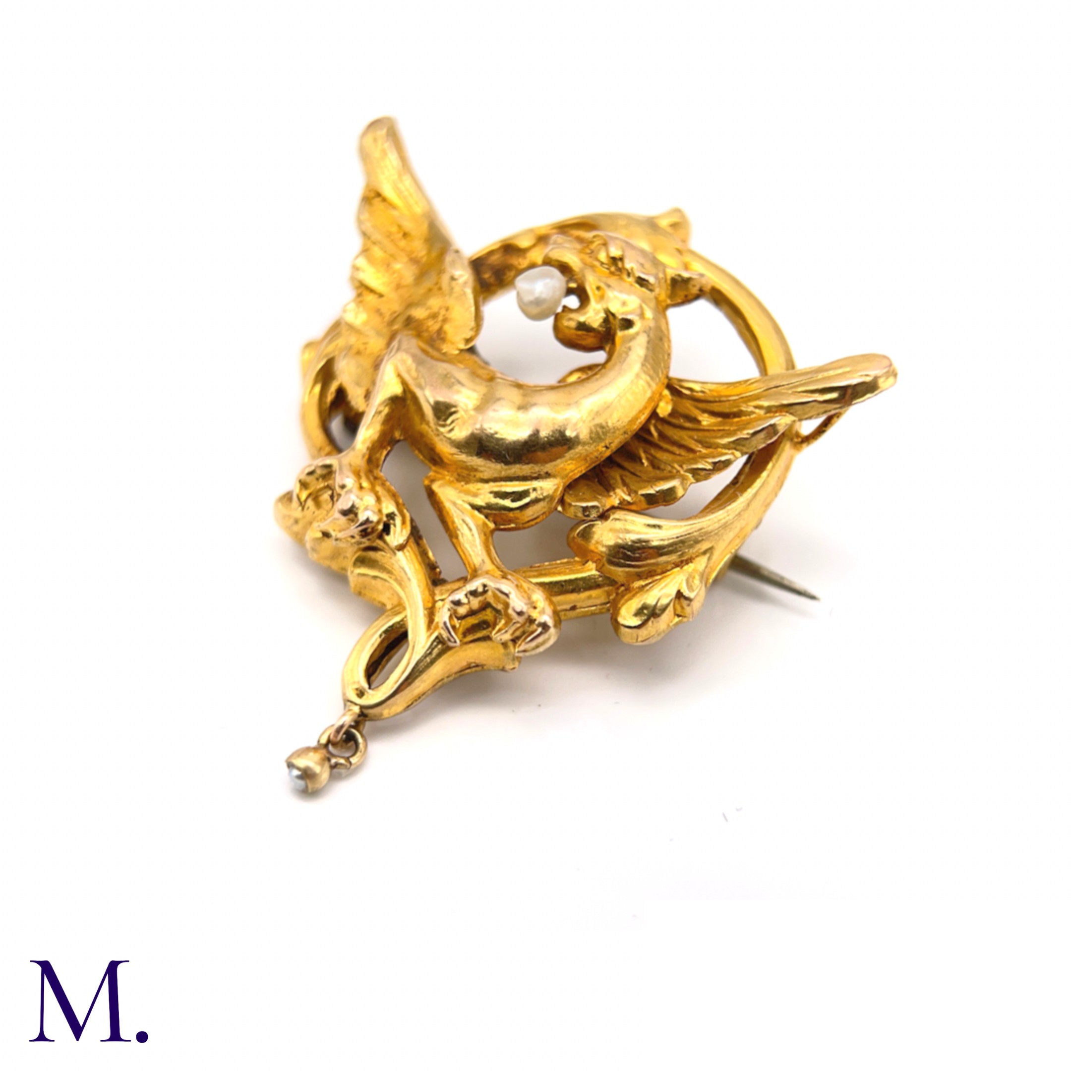 Antique French Chimera Brooch with Pearls - Image 4 of 4