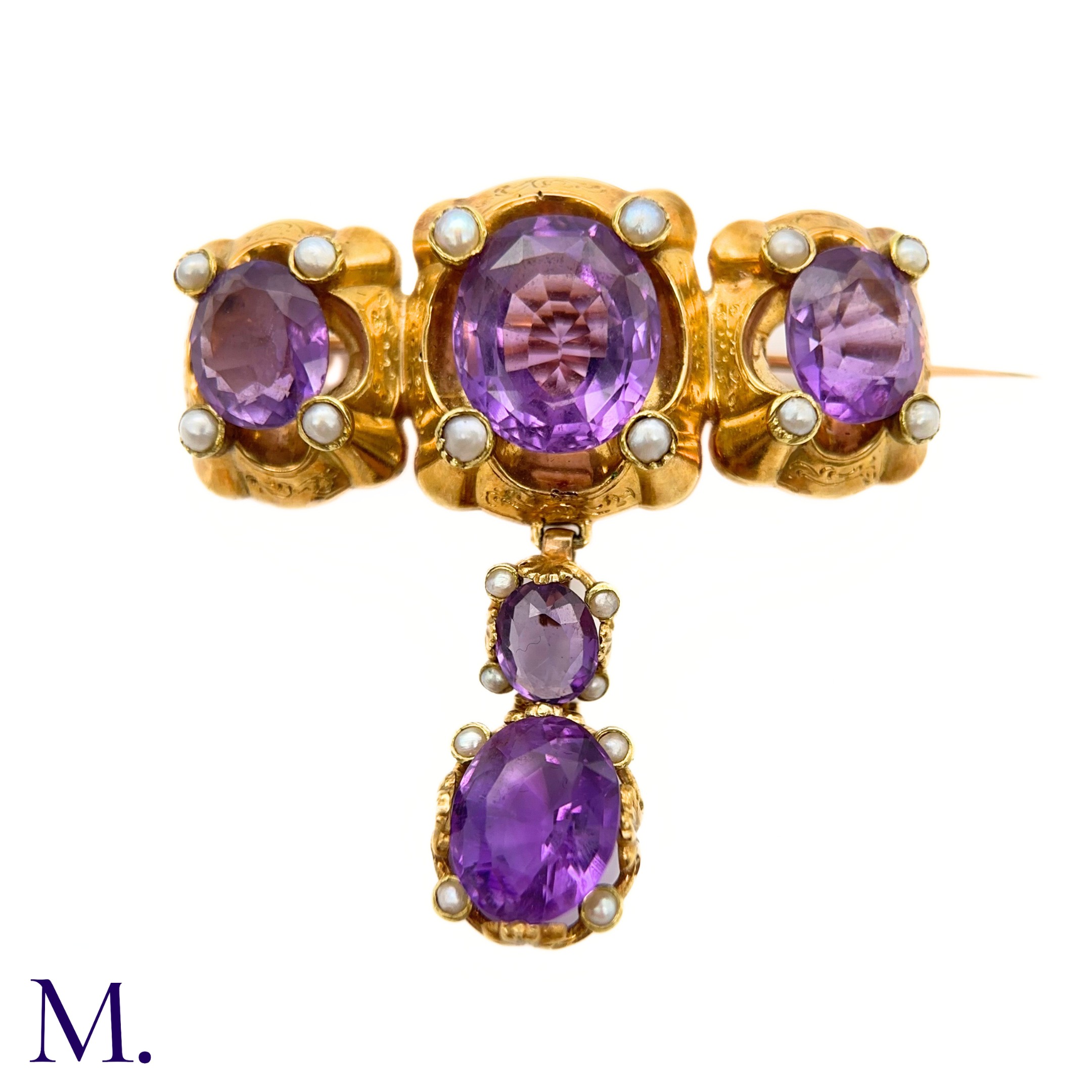 An Antique Amethyst and Pearl Drop Brooch - Image 2 of 6