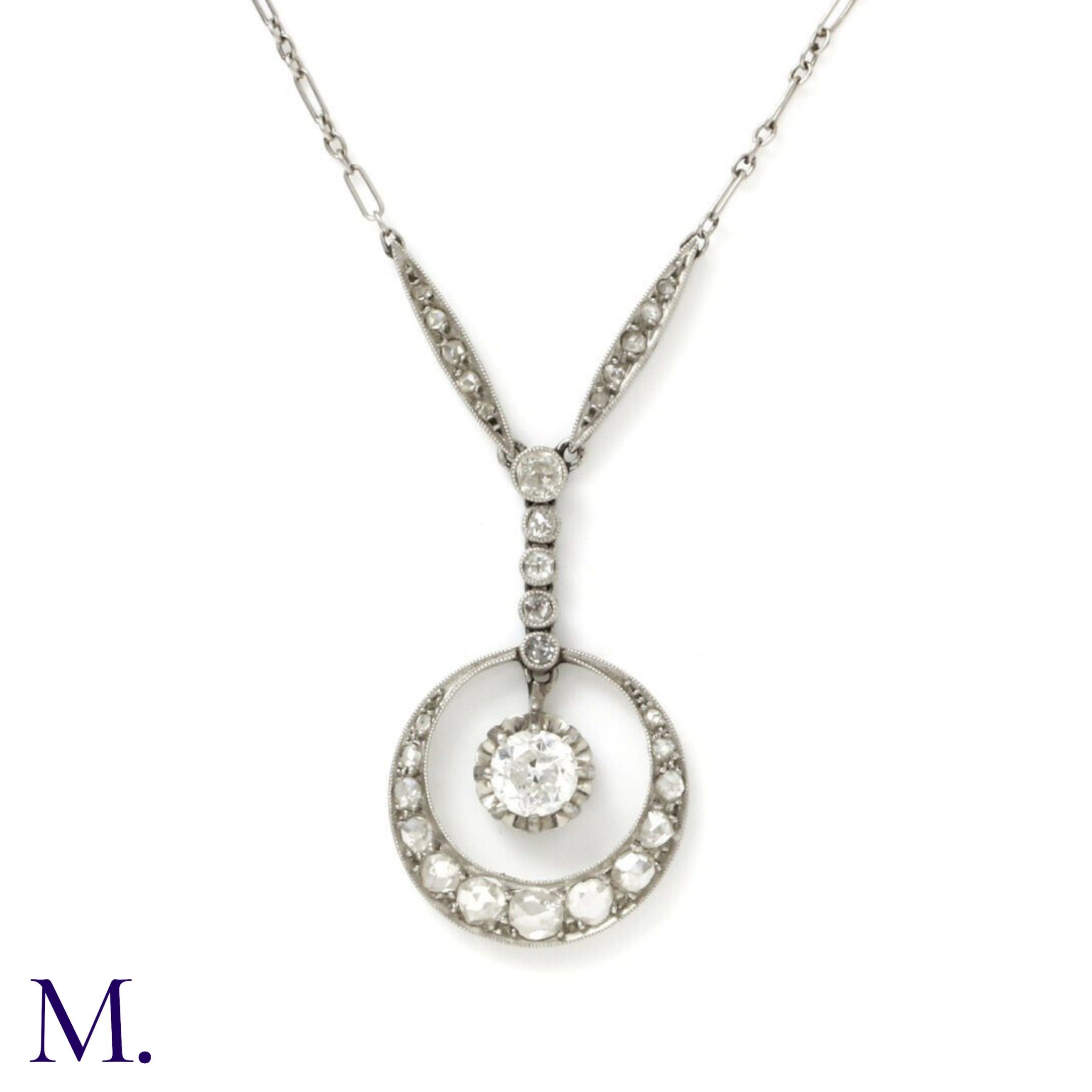 An Art Deco Diamond Crescent Pendant Necklace - Image 7 of 9