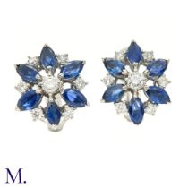 A Pair of Sapphire and Diamond Cluster Earrings