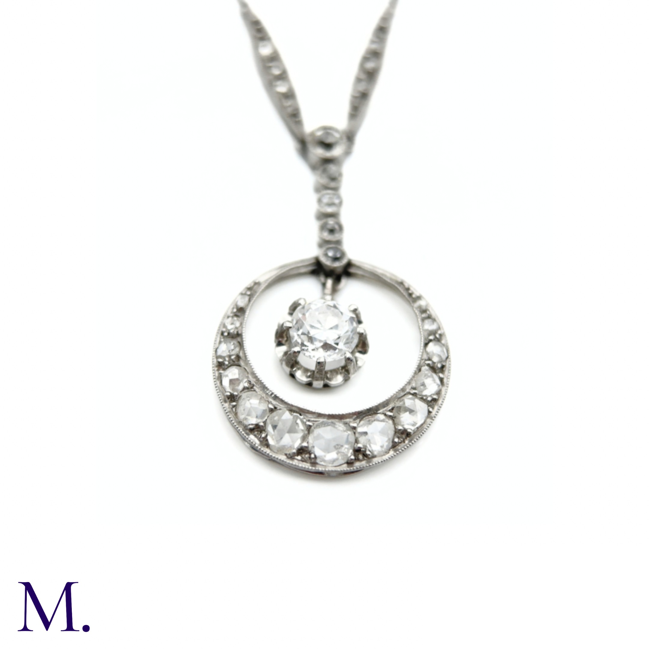 An Art Deco Diamond Crescent Pendant Necklace - Image 9 of 9
