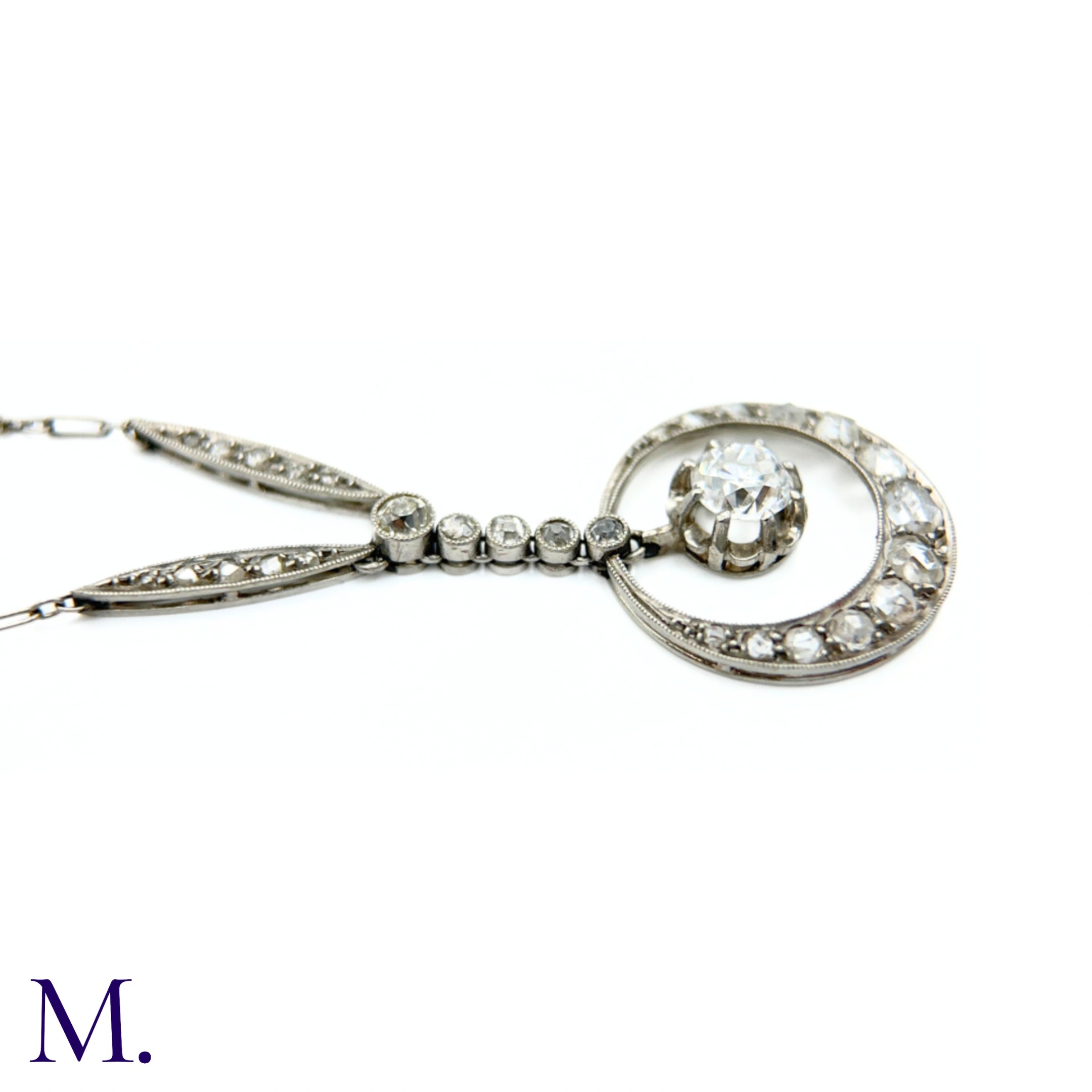 An Art Deco Diamond Crescent Pendant Necklace - Image 8 of 9