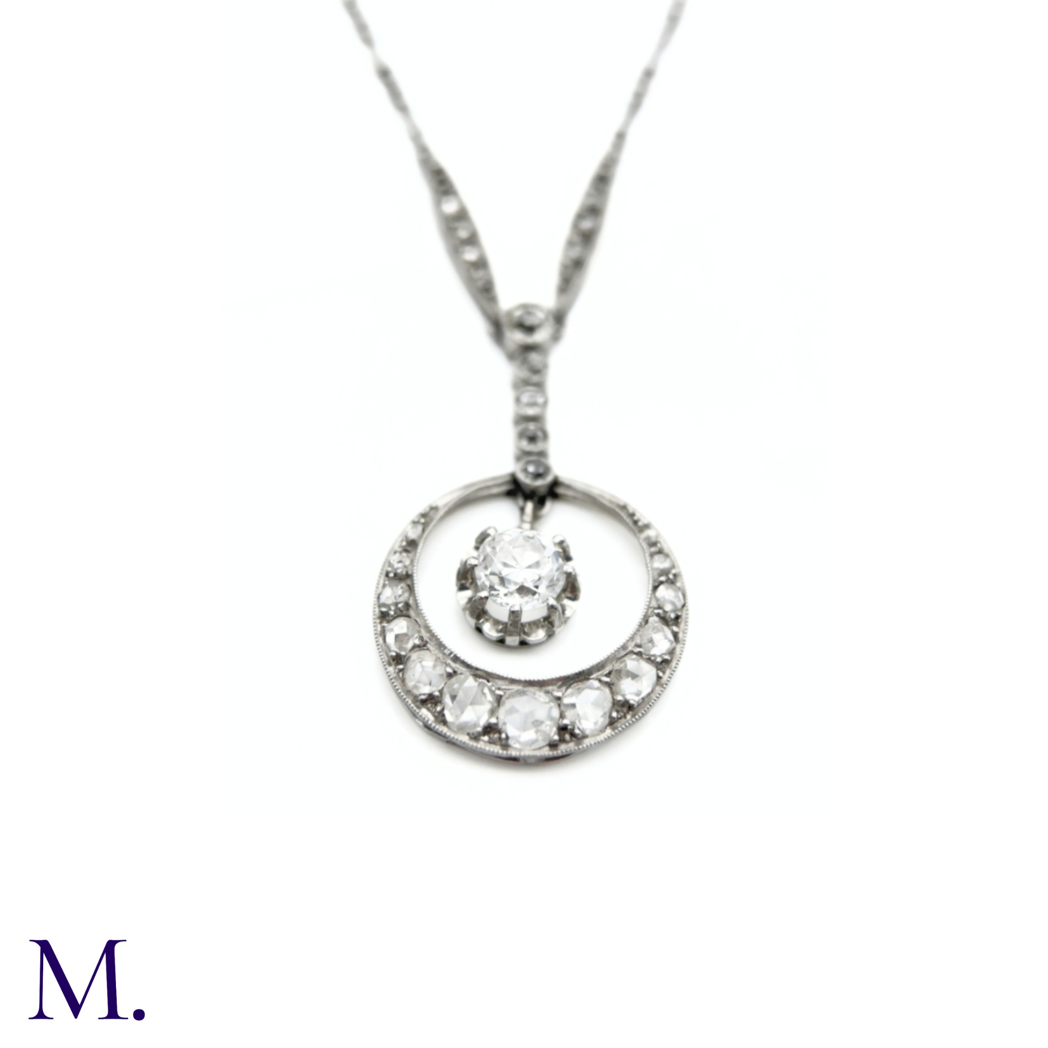 An Art Deco Diamond Crescent Pendant Necklace