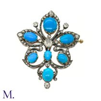 A Fine Antique Turquoise and Rose Diamond Pendant Brooch