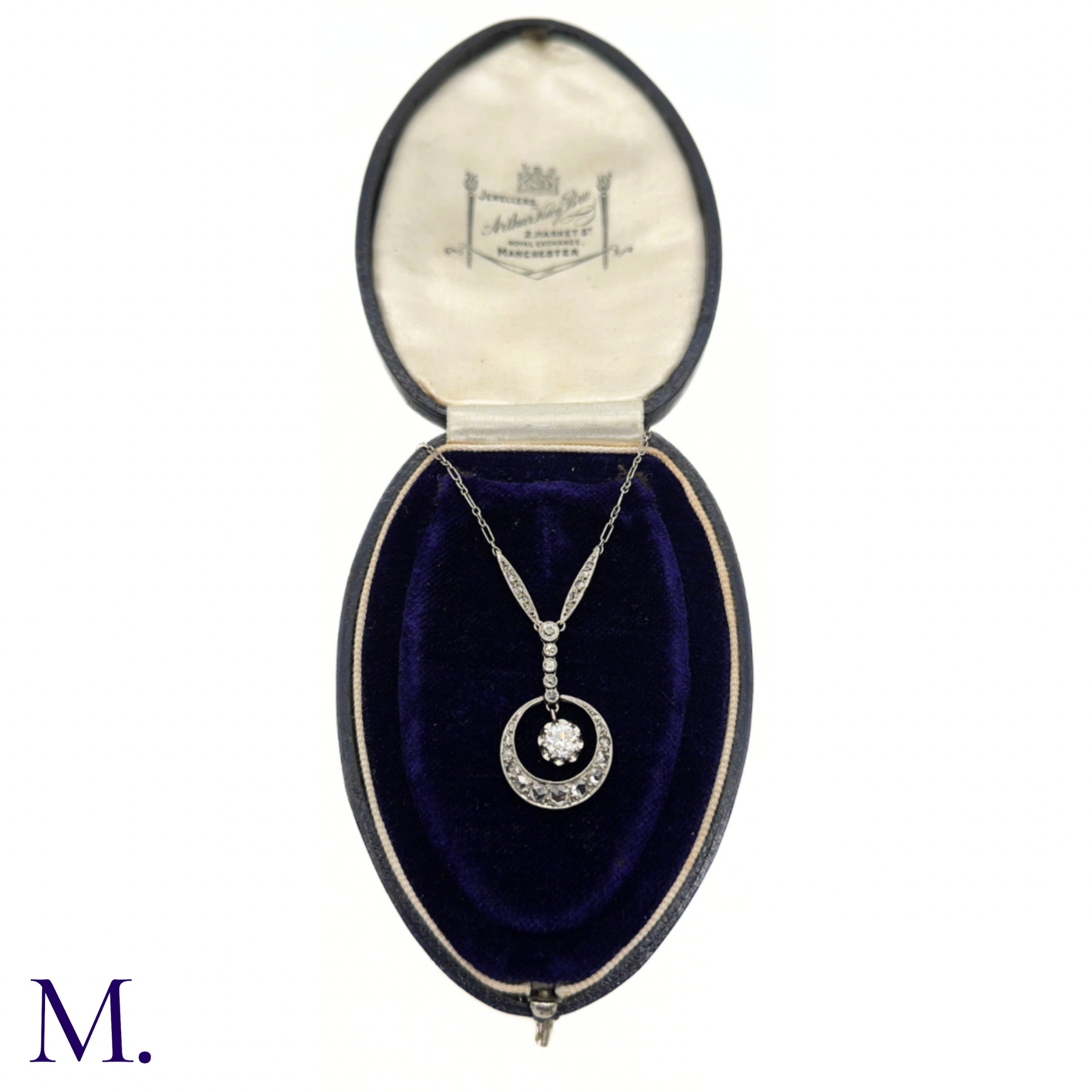 An Art Deco Diamond Crescent Pendant Necklace - Image 2 of 9