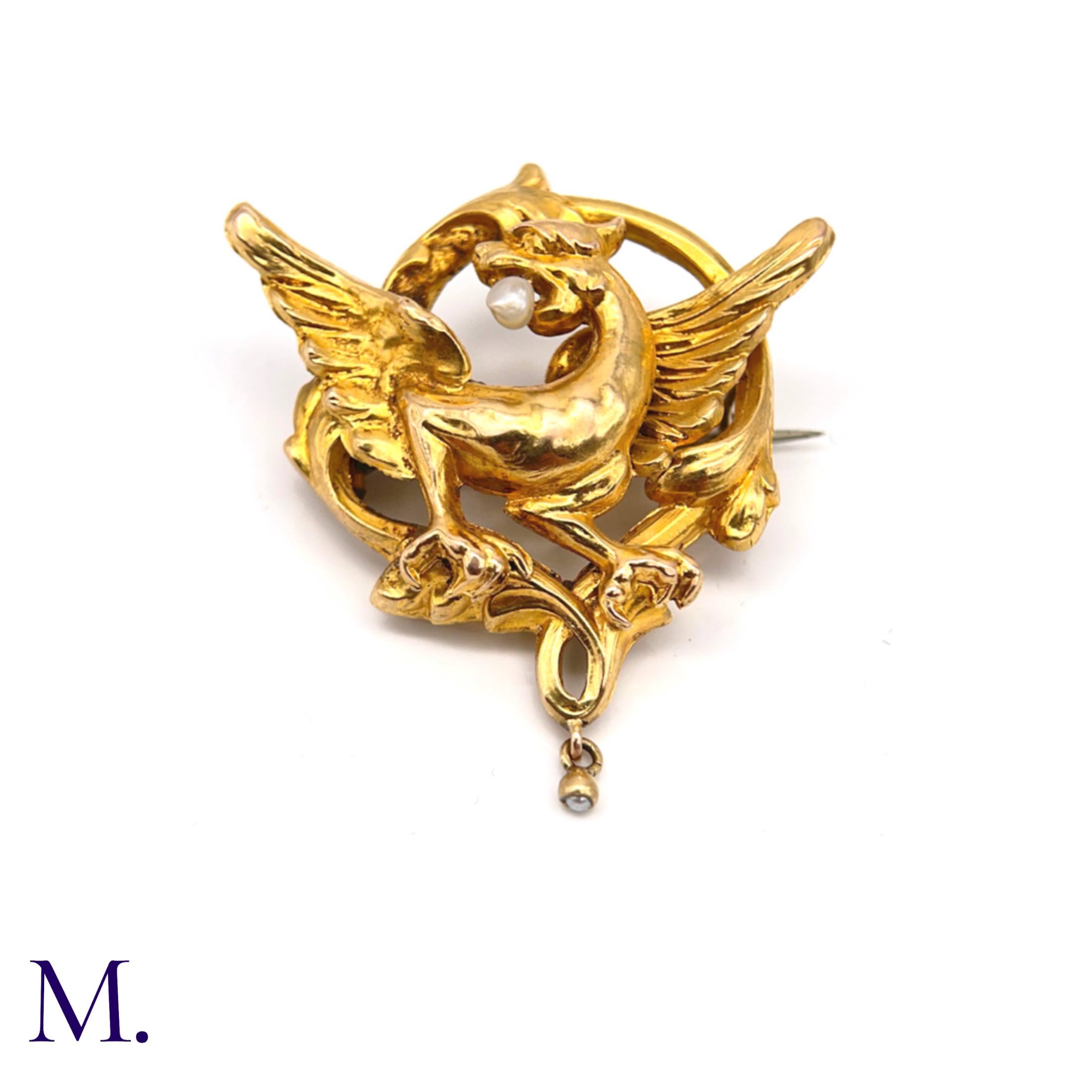 Antique French Chimera Brooch with Pearls