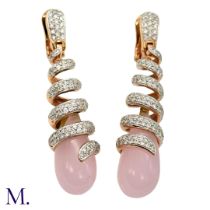 A Pair of Pink Quartz and Diamond Earrings by Grisogno