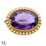 An Antique 15ct Gold, Amethyst and Pearl Brooch