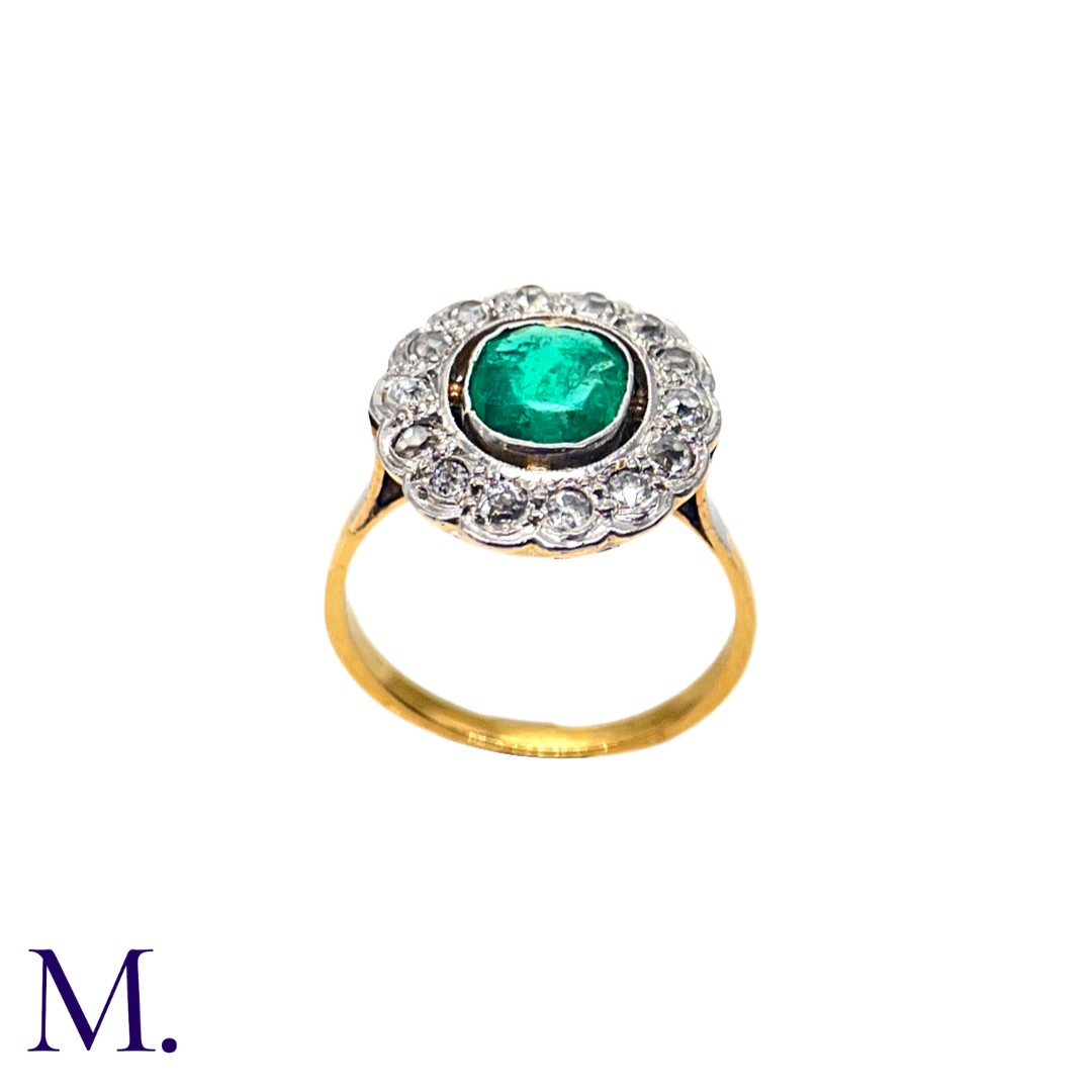A French Emerald and Diamond Cluster Ring