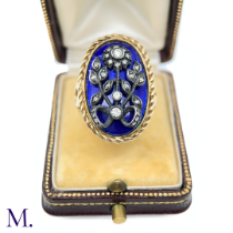 Antique Blue Enamel and Diamond Ring