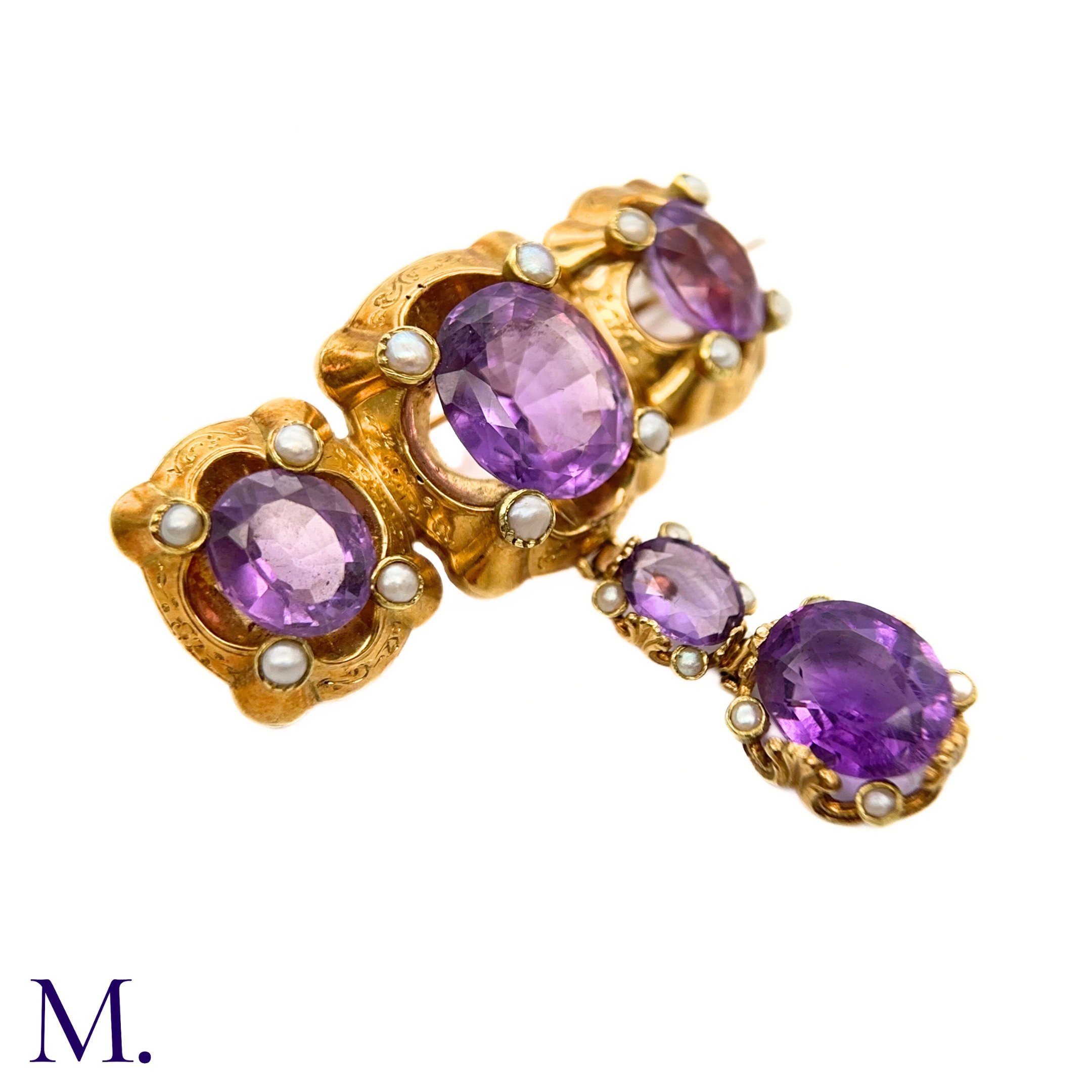 An Antique Amethyst and Pearl Drop Brooch - Image 4 of 6