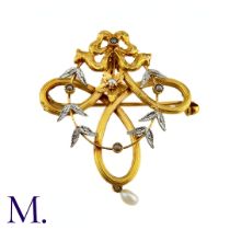 An Antique Diamond and Pearl Pendant Brooch The yellow and white gold brooch is set with small