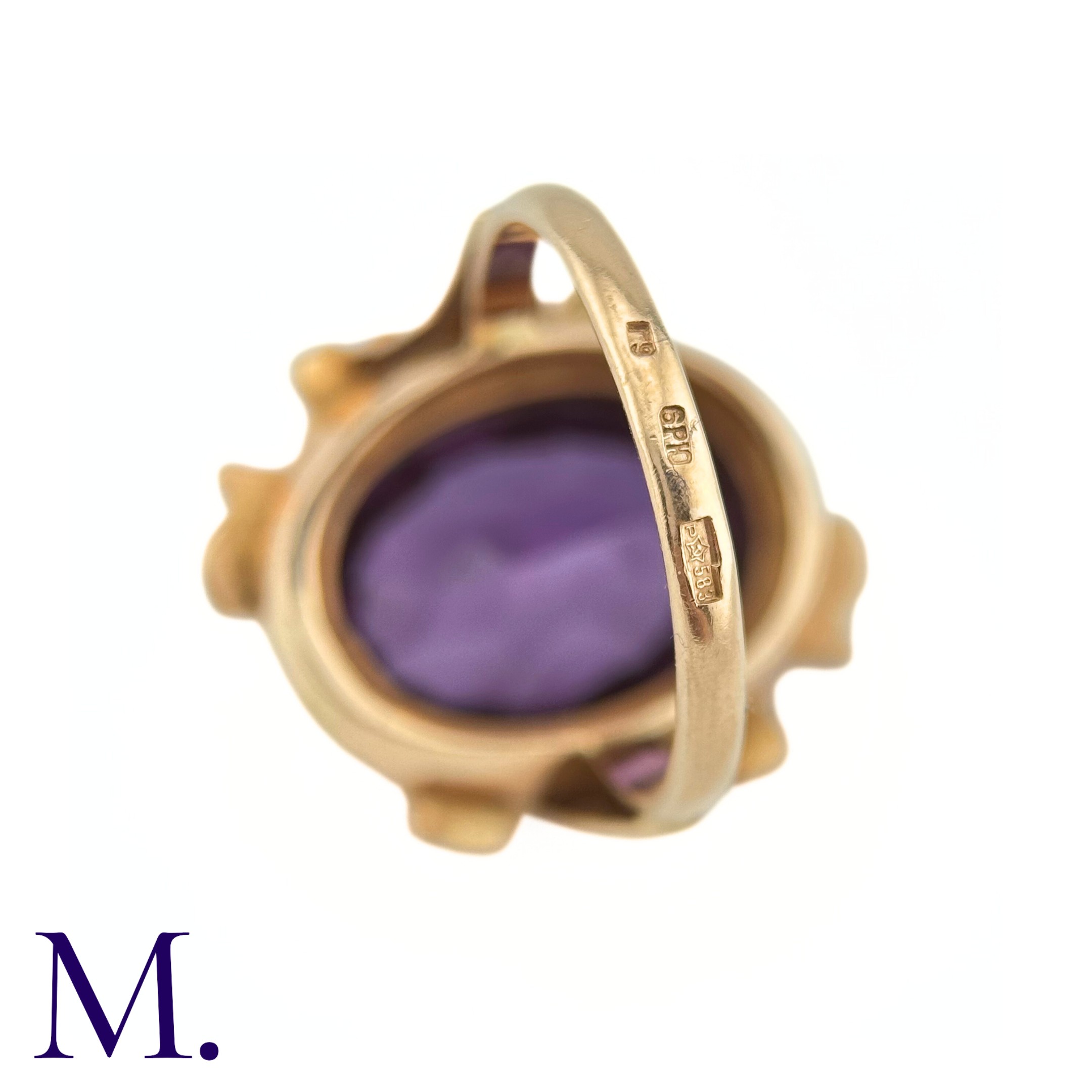 A Russian Purple Sapphire Ring The 14ct rose gold ring, with Russian hallmarks, is set with a - Image 4 of 6