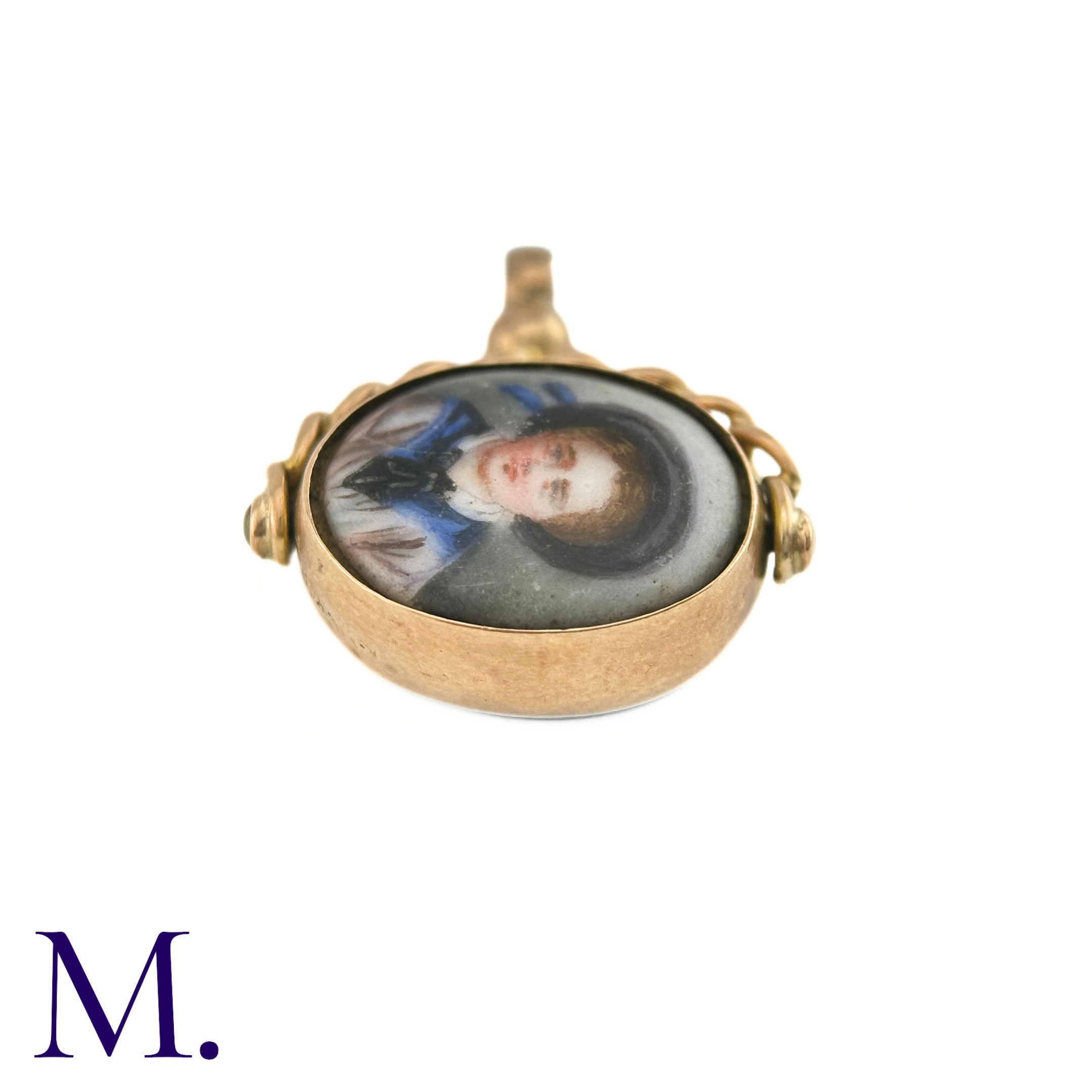 An Antique Miniature and Bloodstone Spinning Fob The 9ct rose gold spinning fob is set with an - Image 3 of 6
