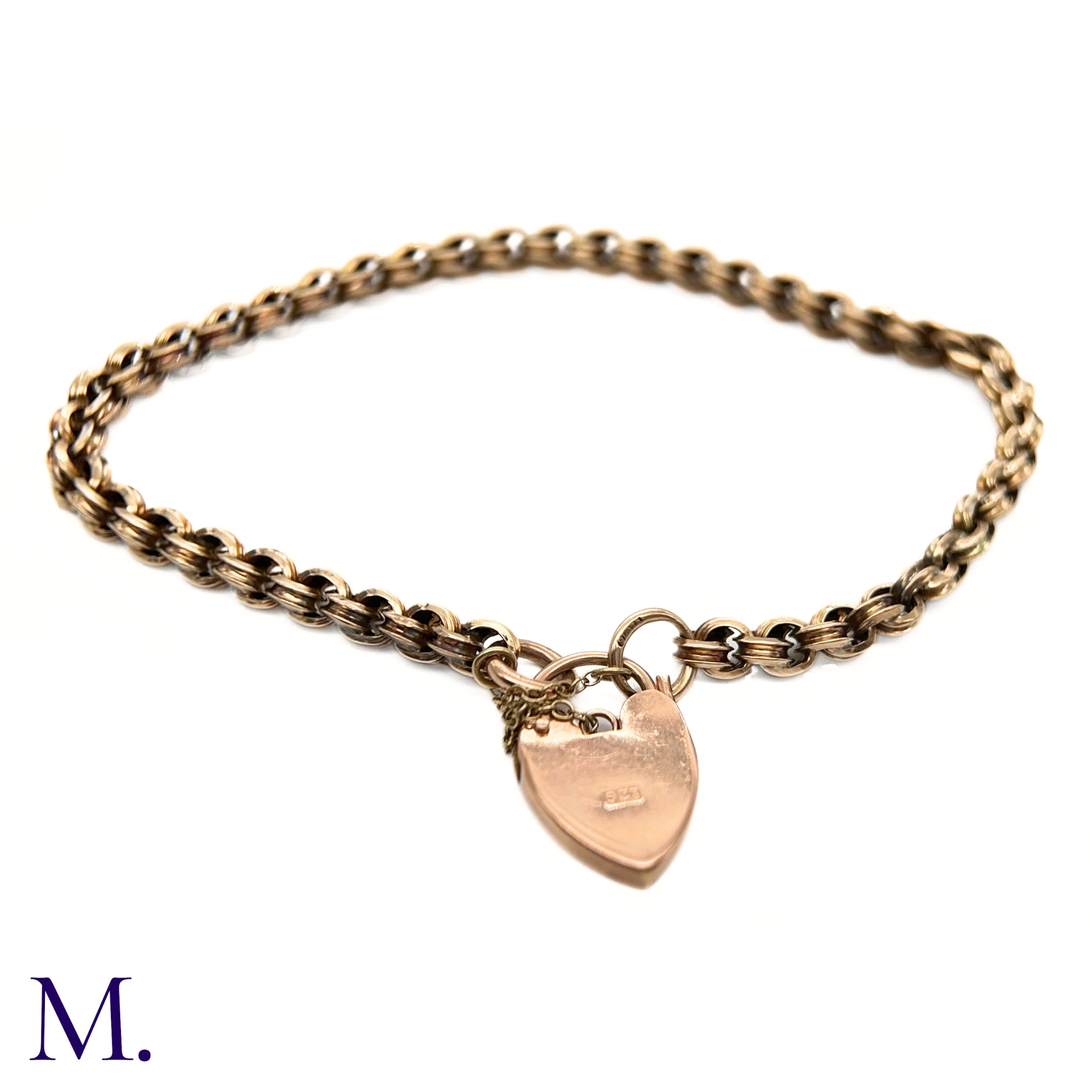 An Antique 9ct Gold Fancy Link Bracelet. The 9ct rose gold bracelet is secured with a heart-shaped - Image 5 of 5