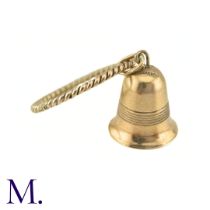 A Twist Ring with Bell The 9ct gold twist band holds a working 9ct gold bell. Weight: 2.1g Size: M