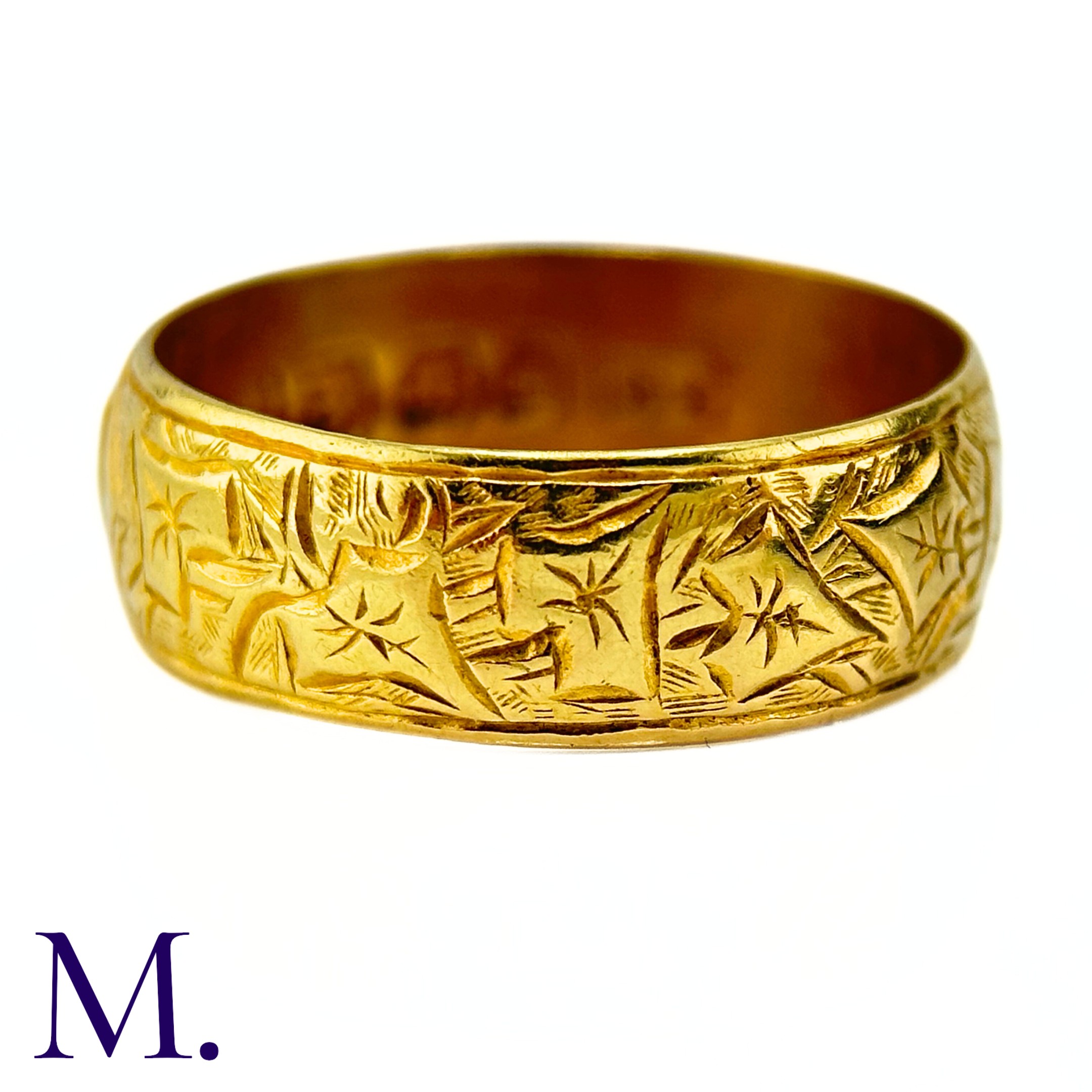 An Antique Gold Mizpah Band The antique 18ct yellow gold band is engraved to the rear and embossed - Image 4 of 6