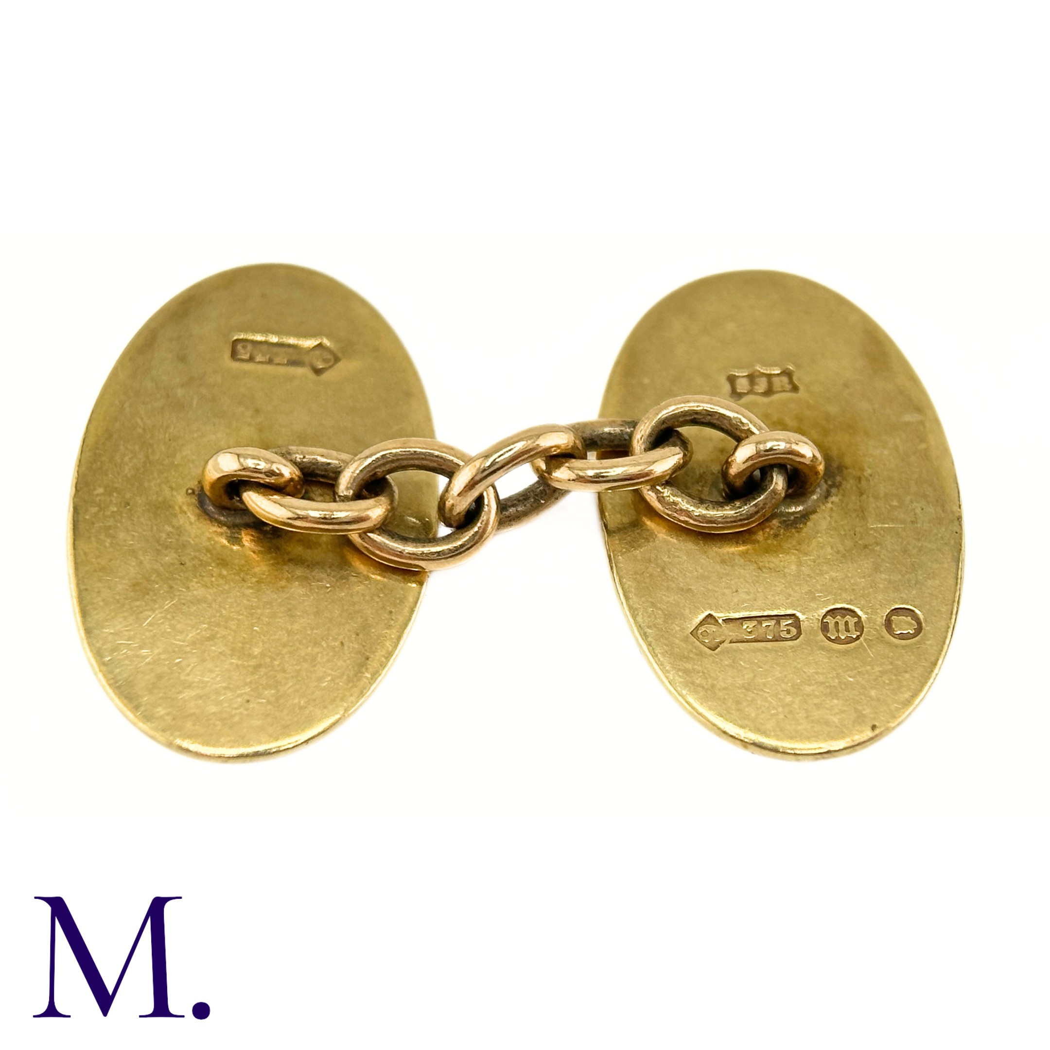 NO RESERVE - A Pair of 9ct Gold Cufflinks The 9ct yellow gold cufflinks are oval in shape with chain - Image 4 of 4