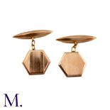 NO RESERVE - A Pair of Rose Gold Cufflinks The 9ct rose gold hexagonal cufflinks are secured with