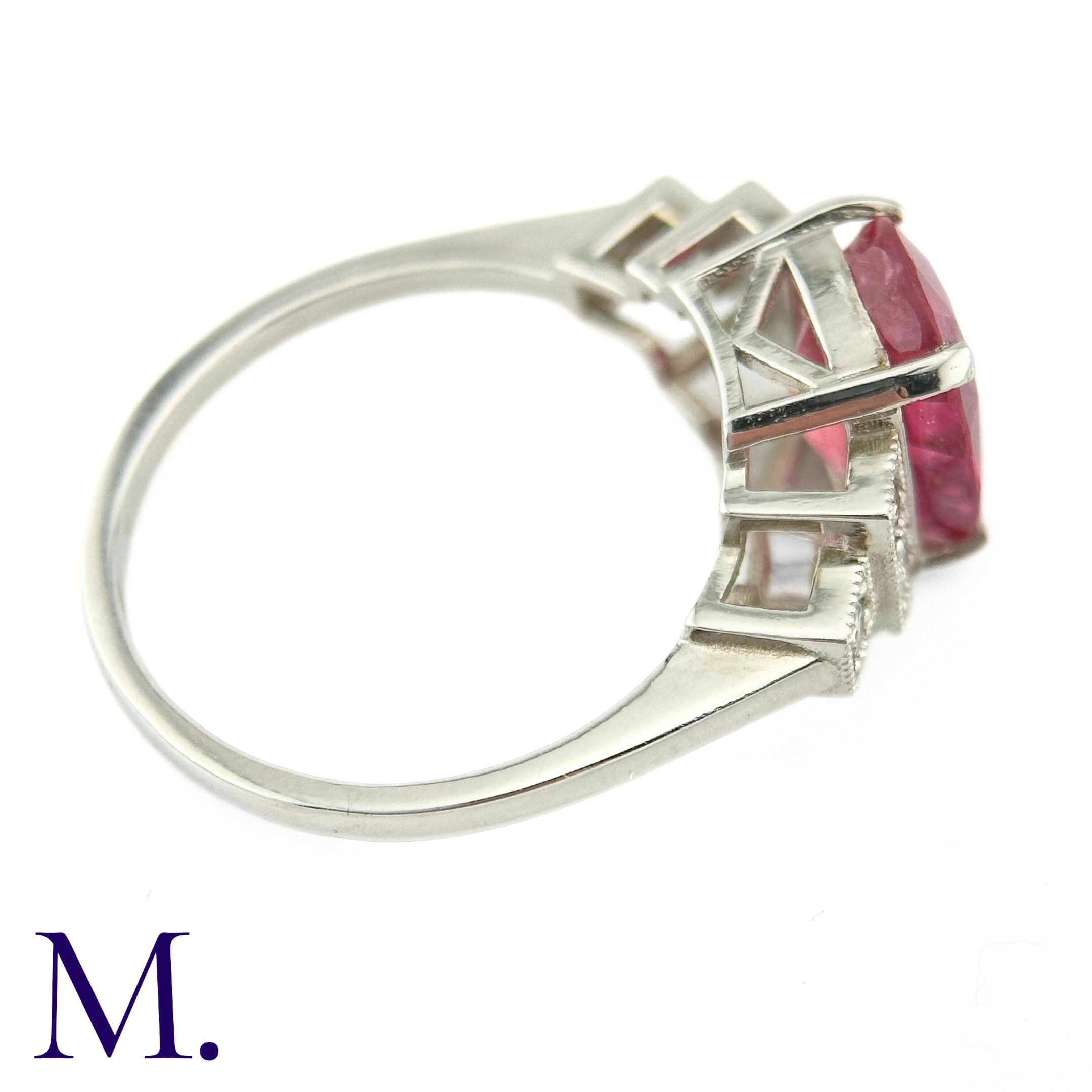 A Ruby and Diamond Ring The 18ct white gold ring is set with a bright pink ruby of approximately 3. - Image 4 of 8