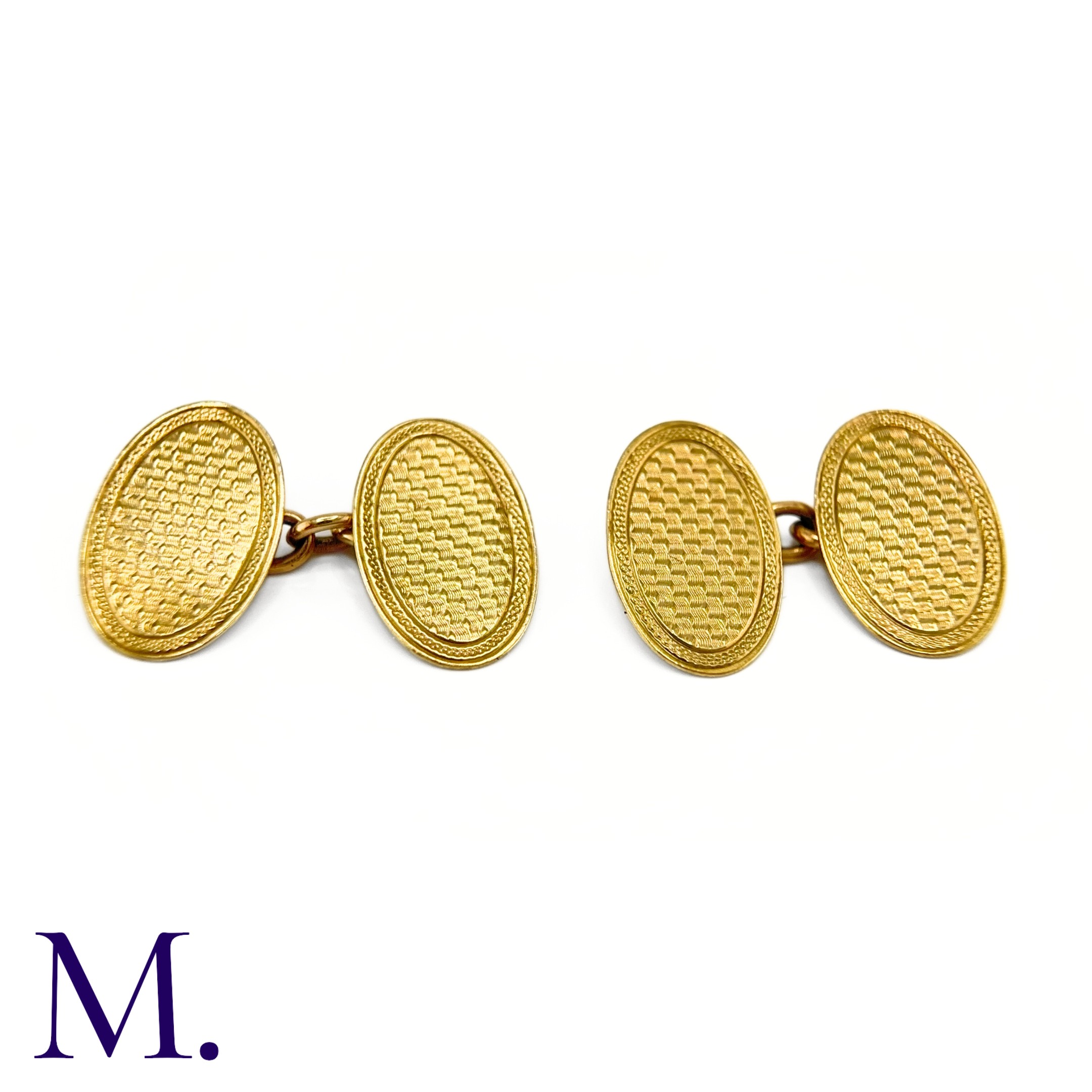 NO RESERVE - A Pair of 9ct Gold Cufflinks The 9ct yellow gold cufflinks are oval in shape with chain