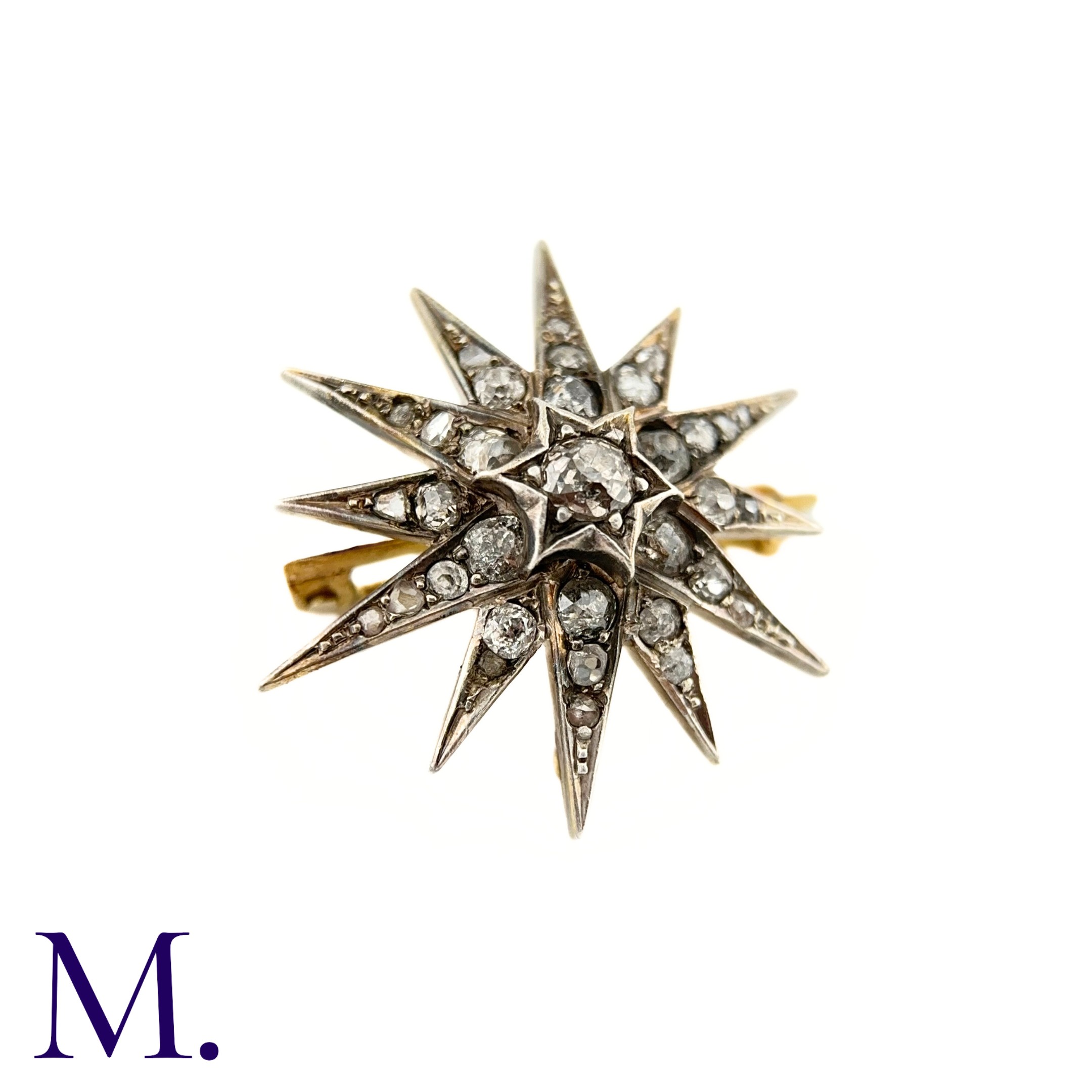 A Victorian Diamond Star Brooch The 19th Century star brooch is set with old cut diamonds, the - Image 6 of 6