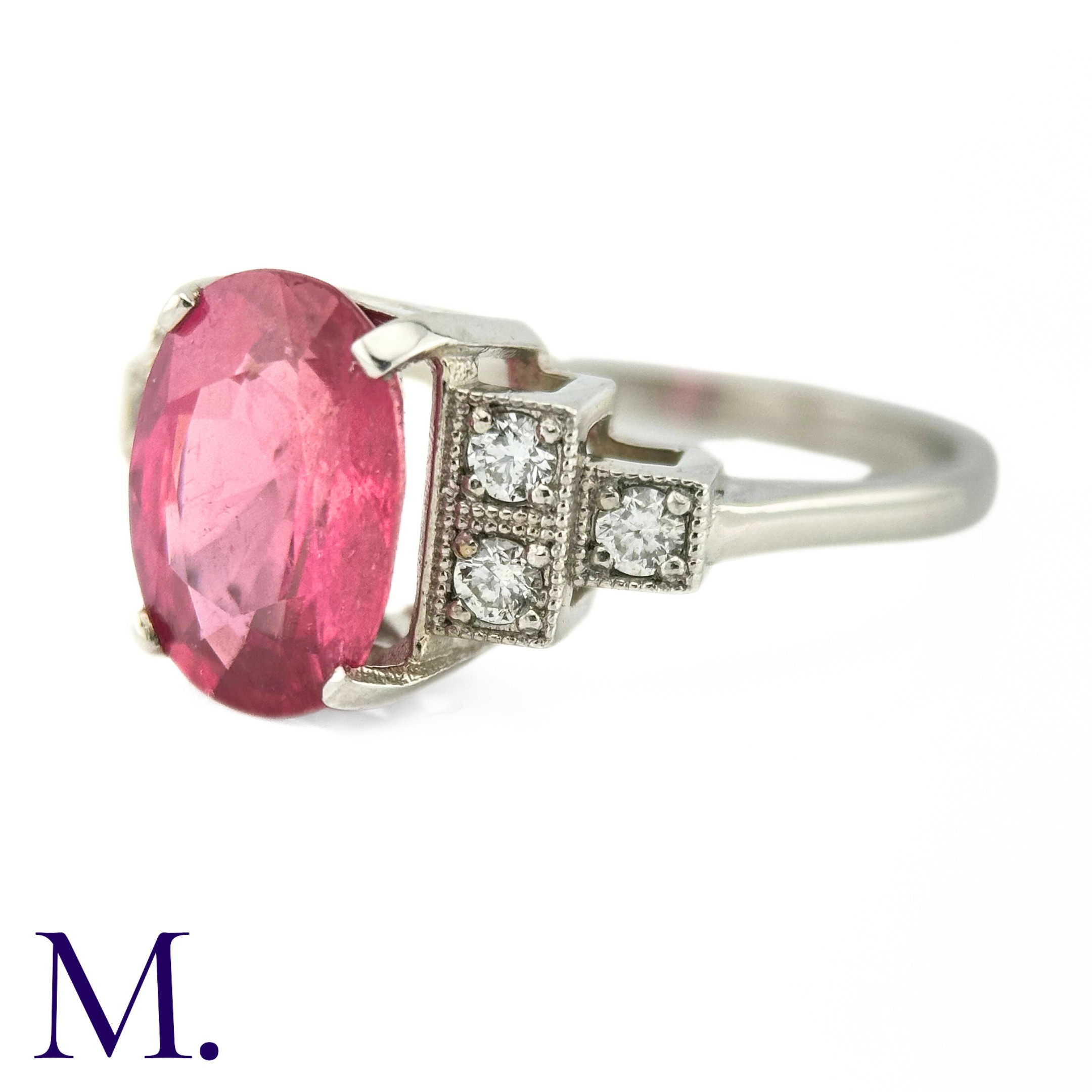 A Ruby and Diamond Ring The 18ct white gold ring is set with a bright pink ruby of approximately 3. - Image 2 of 8