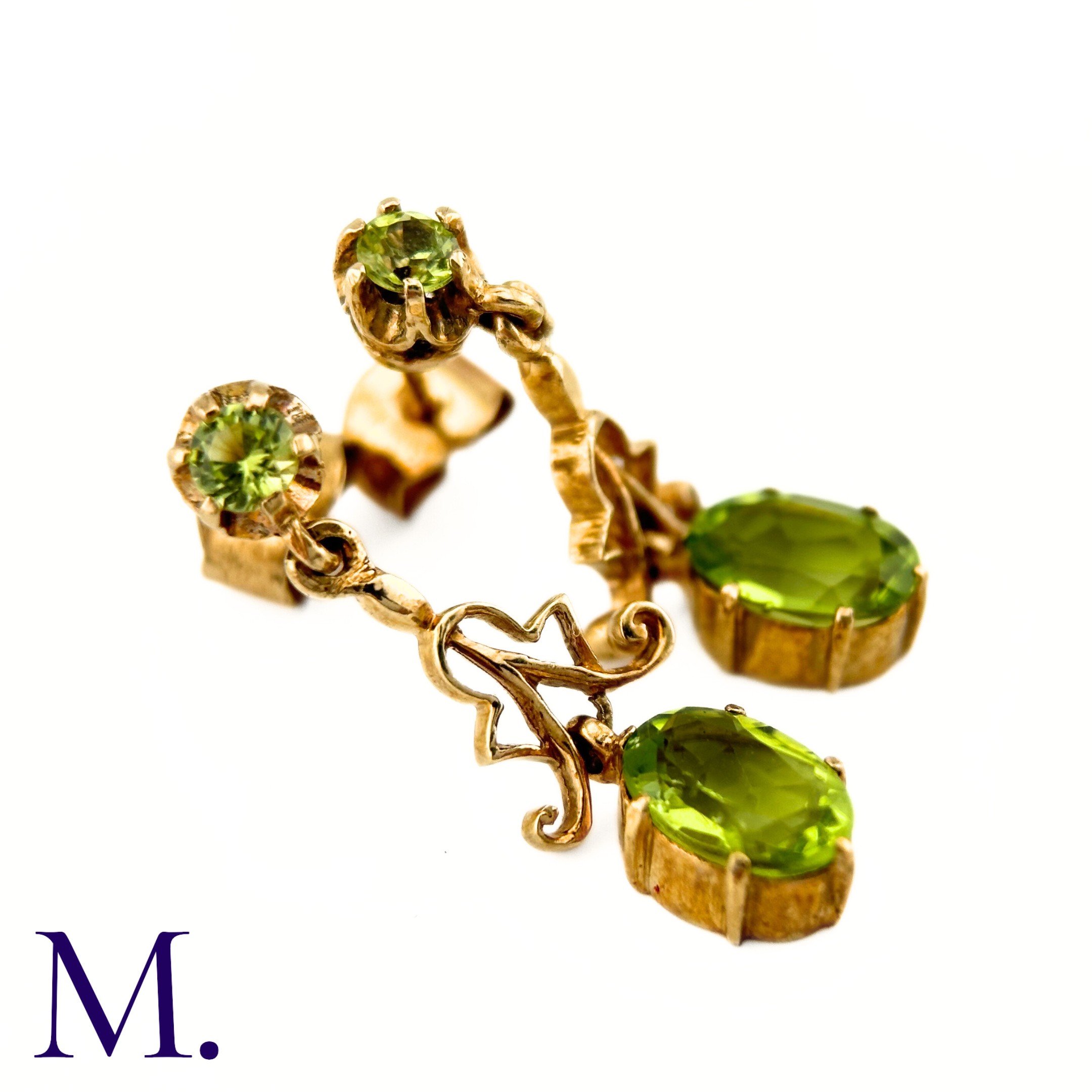 A Pair of Antique Peridot Earrings The peridot earrings are set in 9ct yellow gold. The earrings are - Image 4 of 4