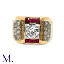 A Ruby and Diamond Tank Ring he 18ct yellow gold French tank ring from the 1950s is set with a 0.